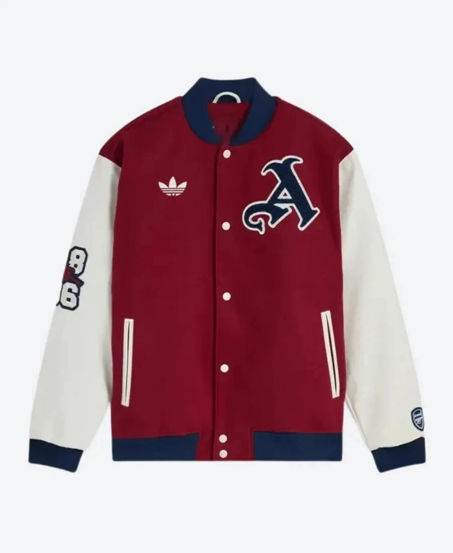 Mens Arsenal FC Maroon & White Varsity Jacket
