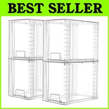 Clear Stackable Storage Drawers, 4-Pack, Bathroom Organizers