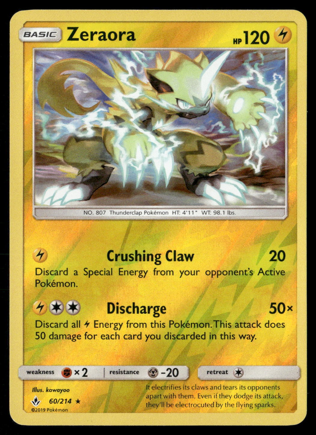 Zeraora 60/214 Rare Unbroken Bonds Pokemon Reverse Holo Lightly Played