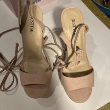 Just Fab Spencer Platform Ultra-high Open-toe Tie Heels Pink Microfiber Size 8