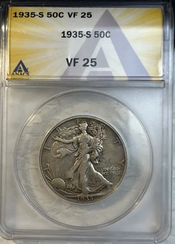 1935 - S Walking Liberty Half Dollar 50 Cents ANACS Certified VF25