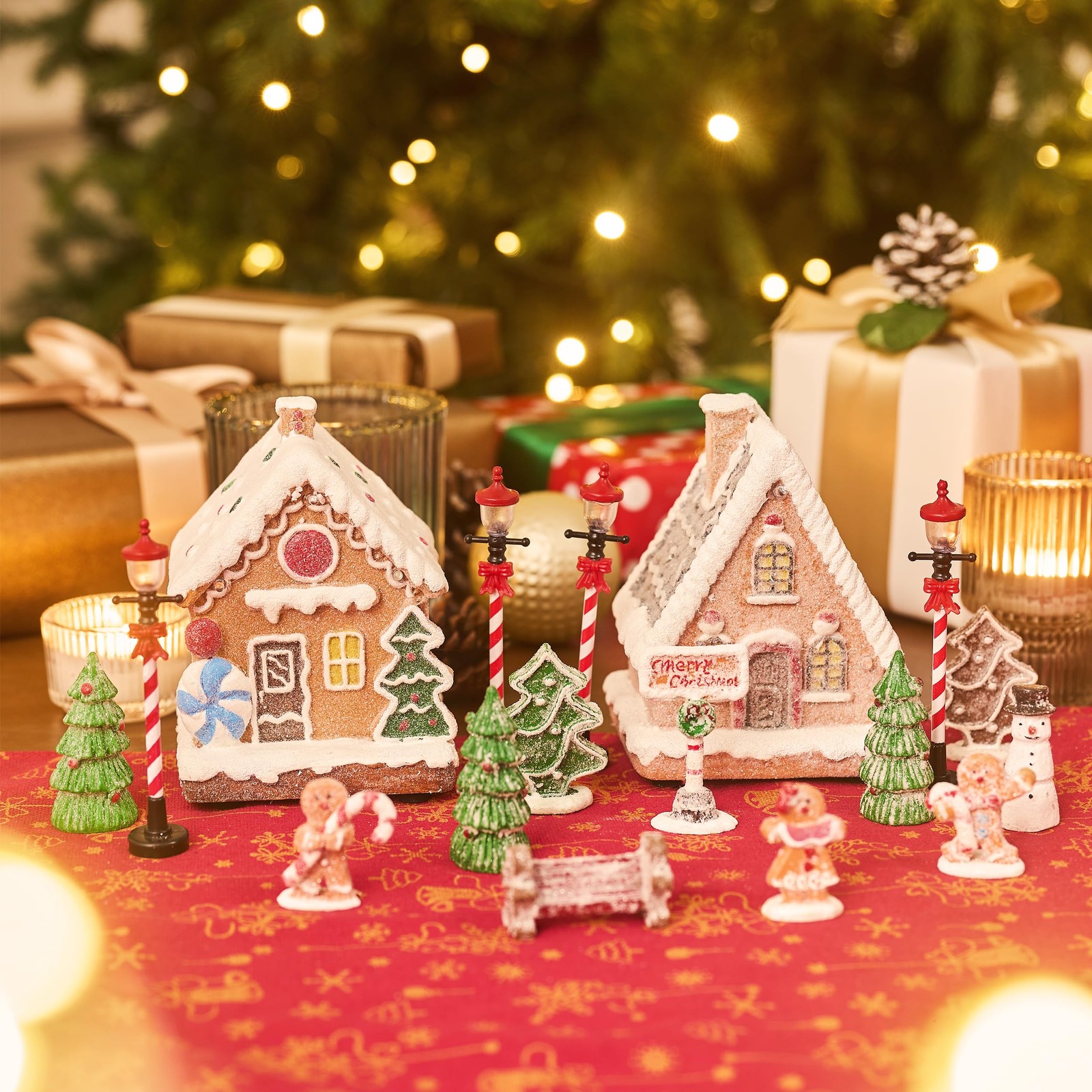 Christmas Village Set House Decorations, Battery Operated Christmas Gingerbre...