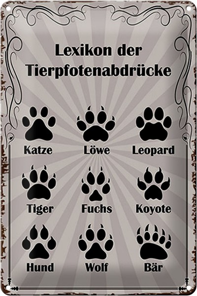 Schild Blech 20X30Cm - Made In Germany - Spruch Lexikon TierpfotenabdrüCke Tiere-image