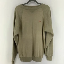 Vintage Russell Athletic Mens Large Waffle Knit Crewneck Pullover Henley 90’s 