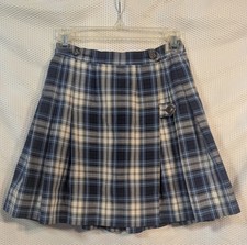 Vintage Short Blue Plaid Pleated School Girl Skirt By CRAN BARRY size 12