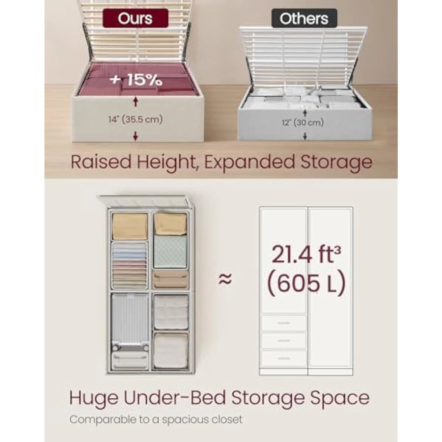 Marco de cama de almacenamiento elevador tamaño doble, cama de plataforma hidráulica, con upho Foto 3 de 4