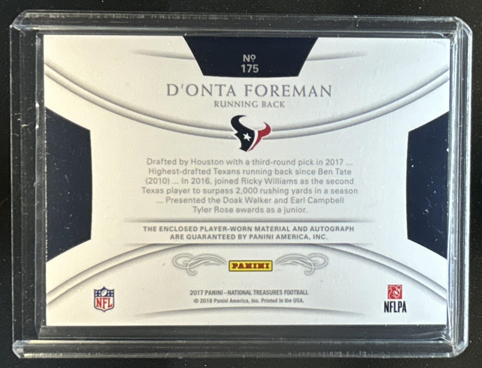 2017 Panini National Treasures D'Onta Foreman Patch Rookie Auto RC #/99 Texans view 2