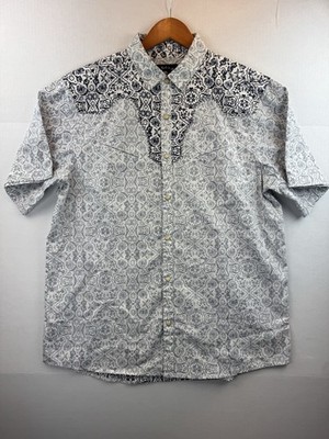 Rock Roll-n-Soul White Western Themed Short Sleeve Button Down Shirt Sz Xl