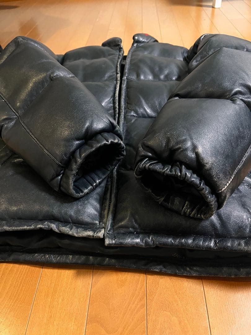 Schott Leather Down Jacket L Red Embroidered Coll… - image 7