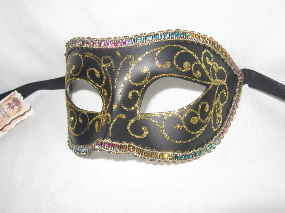 BLACK GOLD COLOMBINA  VENETIAN MASQUERADE MASK MARDI GRAS PARTY COSTUME MASKS - Image 2 of 3