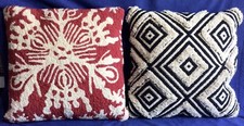 Lot 2 Pillows Crate and Barrel Red Black Cream Wool Square Set White