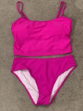 Bikini Hot Pink Set Swimsuit Women  s Size Mhigh Cut Bottoms Fun Bright Neon 80s