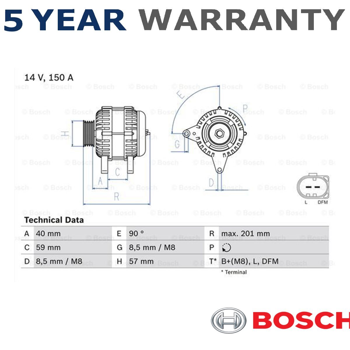 Bosch Alternator Compatible with VW Transporter Dodge Caliber Journey Jeep Patriot-image