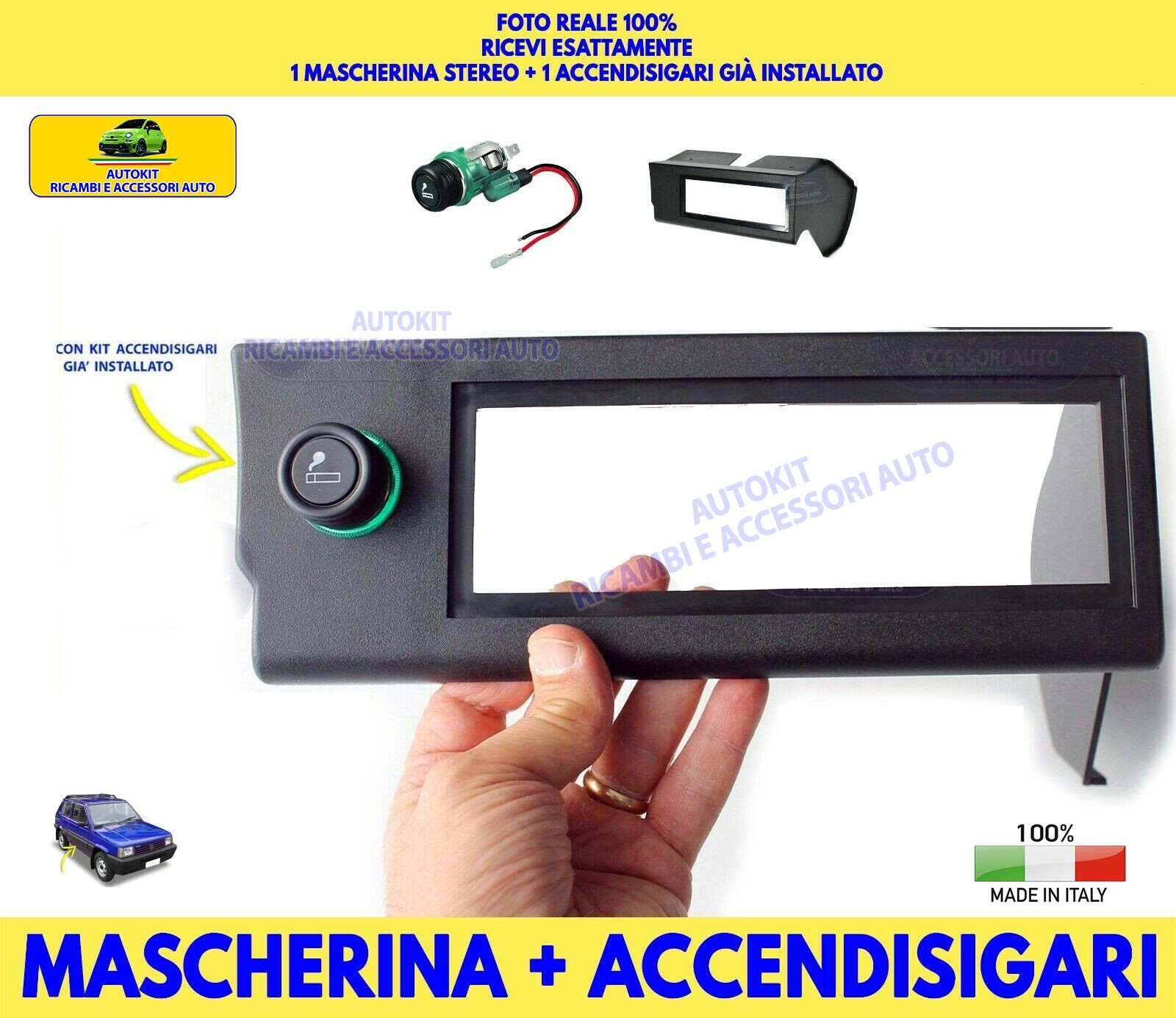 Mascherina Stereo Autoradio per Panda 141 dal 1986>2003 + KIT Accendisigari