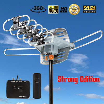 150 Mile Outdoor TV Antenna Motorized Amplified HDTV 1080P 4K 36dB 360° Rotation