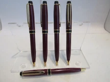 LOT OF`5 TERZETTI METAL RED EXPERT BALLPOINT PEN-HEAVY BRASS BODY+VELVET POUCH