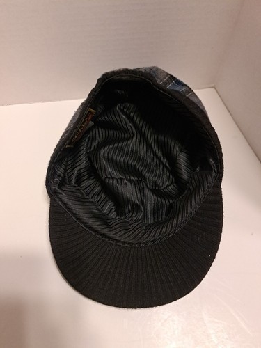 Y2K Knit Slouch Brim Hat Blue Black Gray Plaid Heart Vintage 90s Scala Pronto - Picture 7 of 8