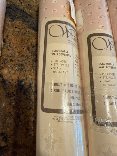 10 NOS VTG Satin Wallpaper Rolls WALLCOVERINGS 42' PINK - Picture 4 of 8