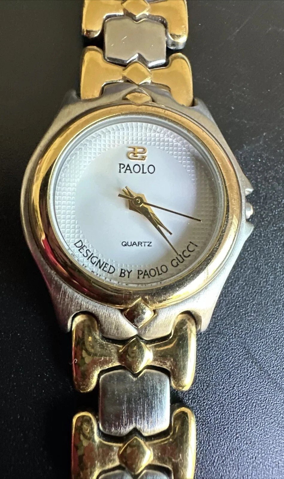 Montre à quartz bicolore conçue par Paolo Gucci 790TS comme neuve RARE