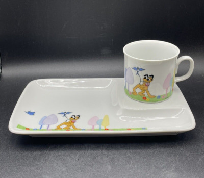 Walt Disney Productions Pluto Handled Cup & Snack Plate Vintage Japan NWOB