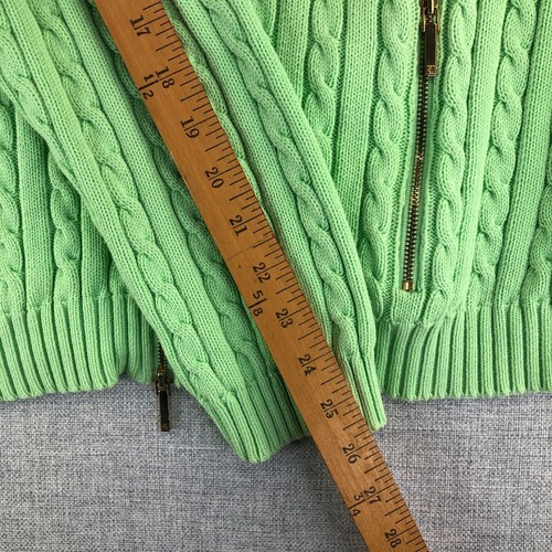 Lauren Ralph Lauren Cable Knit Cardigan Womens XL Cotton Green Full Zip Monogram - Picture 8 of 10