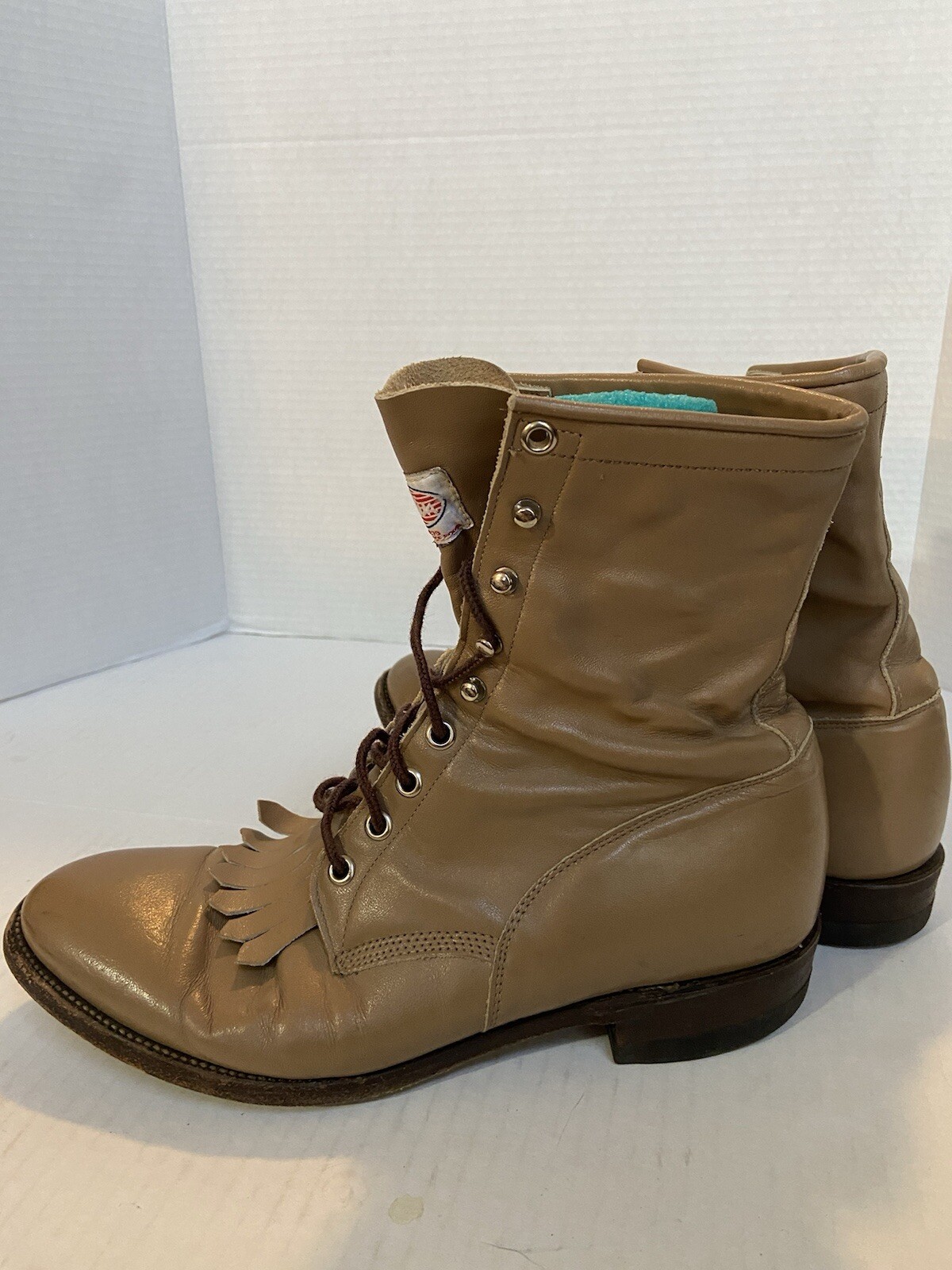 Justin Combat Boots Chukka Shoes Leather Mens Round Toe Brown