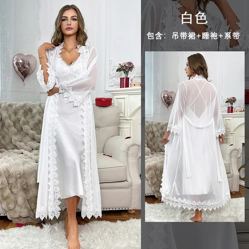 Sexy Sheer Exclusive Mesh Bride Wedding Robe Night Dress Long Chemise Sleepwear - Picture 20 of 21