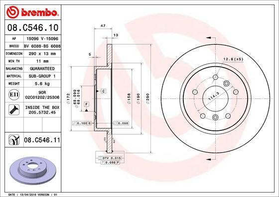 2X Brembo 08.C546.11 Bremsscheibe Passend FüR Nissan Renault-image
