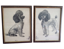 Poodles Beau Belle Art Prints David Kwok VTG Framed Signed SET OF 2 Fleck Bros
