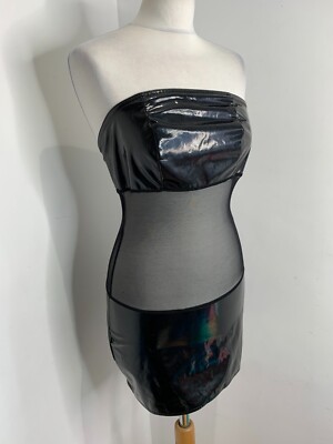 Ledapol strapless wet look dress M VGC party rave festival erotic mesh mini
