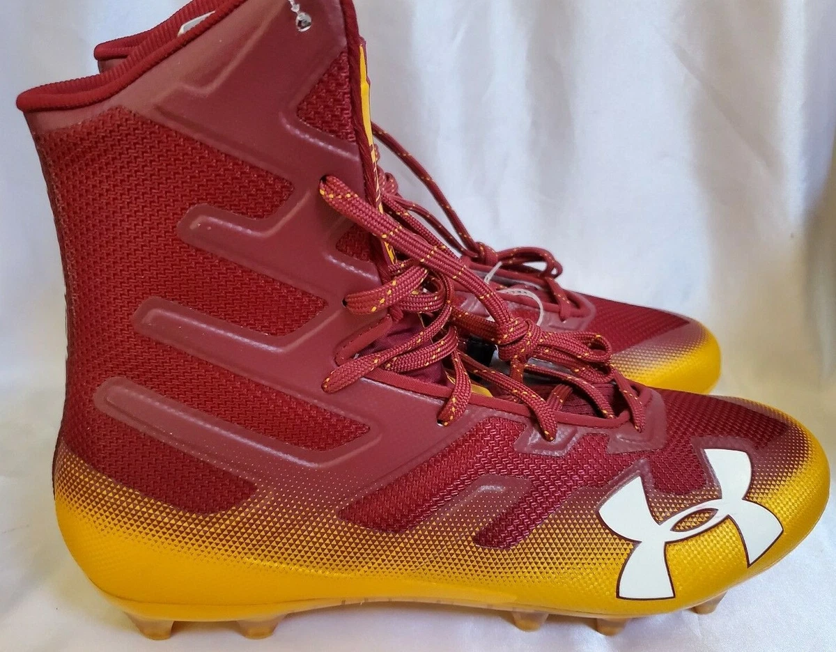 Burgundy and top gold football cleats