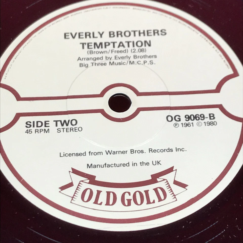 THE EVERLY BROTHERS Cathy's Clown 1980 UK 7" vinyl single Temptation 45 record - Image 3 of 4