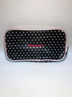 Tupperware Logo Consultant Award Black Polka Dots Double Zipper Close