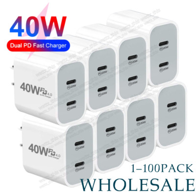 Dual Type C PD Fast 40W USB C Wall Charger Adapter For iPhone 16 15 14 12 11 Lot