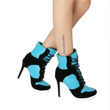Women Athletic Ankle Boots Lace Up Sneaker High Stiletto Heel Sneakers Booties 