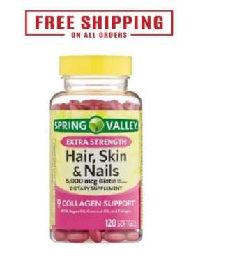 Spring Valley Extra Strength Biotin Hair, 5000 mcg Biotin, 120 Ct NEW