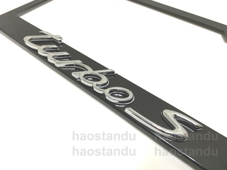 1x (Black) TURBO 3D Emblem STAINLESS STEEL License Plate Frame - Foto 3