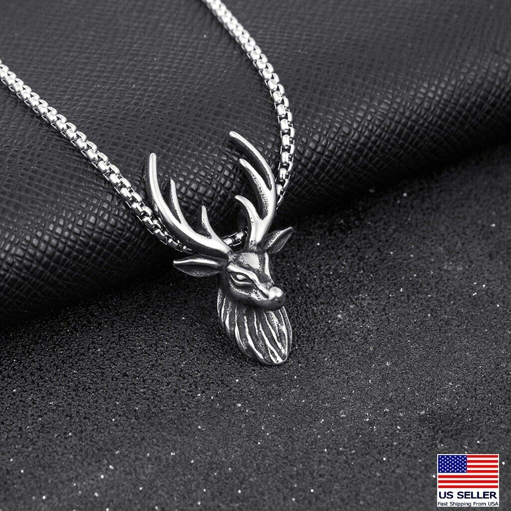 Deer Pendant, Silver Mens Jewelry