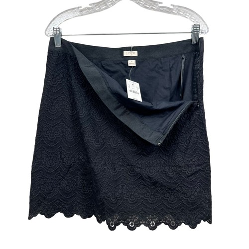 J. Crew Womens Skirt Floral Lace Scalloped Hem Ribbon Waist Lined Zip Black Sz 8 - Picture 5 of 6