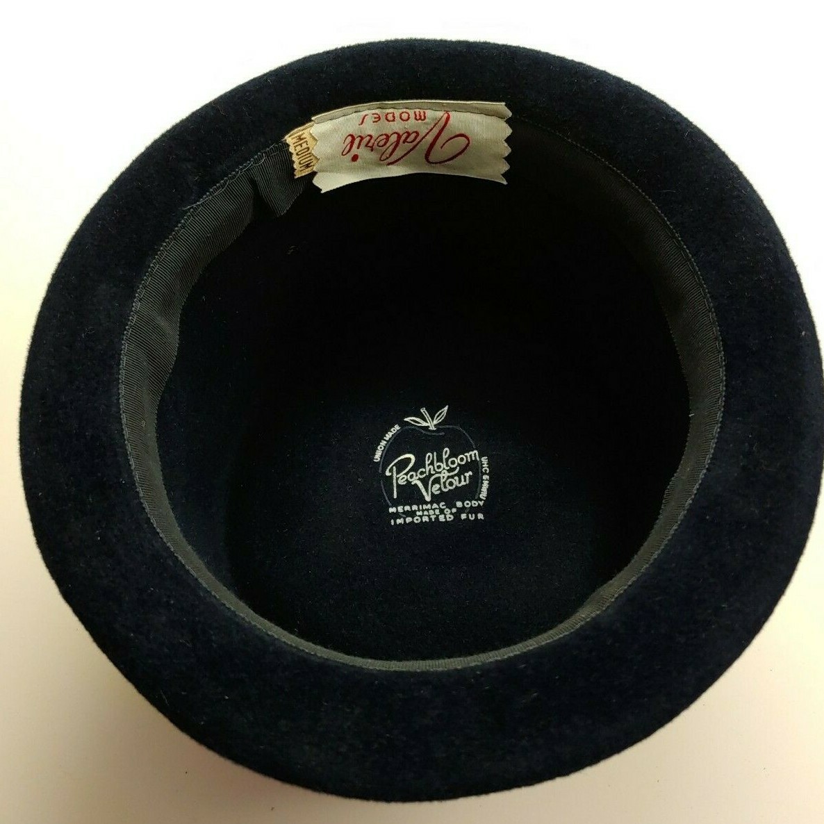 VTG Peach Bloom Fur Velour VALERIE MODES BLUE HAT w Ribbon  display picture 1