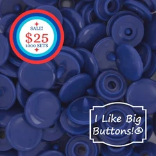 1000 Sets KAM Snaps: LIGHT NAVY Blue-Size 16/T3-Plastic Snap Buttons DIY Sewing