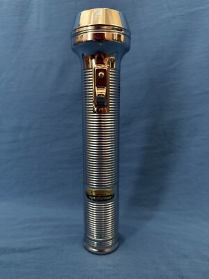 Vintage 1960s Ray-O-Vac Sportsman 9.5  Chrome Metal Flashlight Made USA Rayovac
