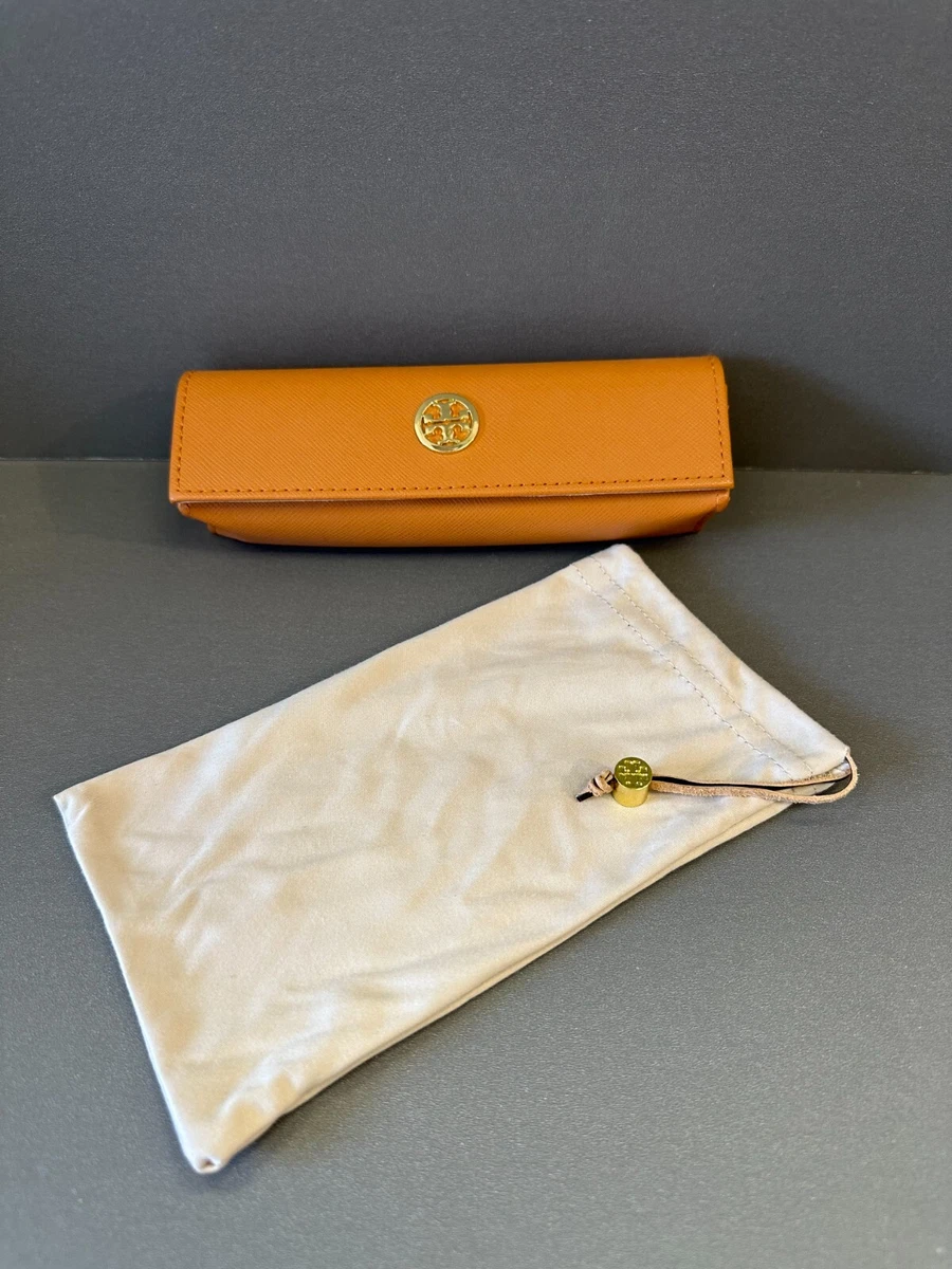 Tory Burch gold tone fold over sunglass case Tory Burch Glasses Sunglasses Case Gold Logo Snap Closure  main image 3