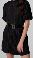 Karl Lagerfeld Paris Women's Black Metallic Puff-Sleeve Dress Size 12