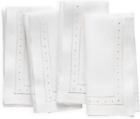 Linen Napkins Set of 4-100% Flax Linen White Dinner Napkins with Embroidered Dot