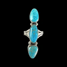 Navajo Native American Kingman Turquoise Ring Size 7 3/4 by Secatero SKU 233053