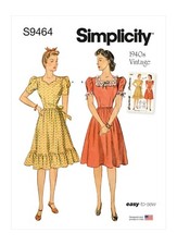 SIMPLICITY 9464 MISSES 1940's DRESSES Sewing Pattern Sizes 6-14 & 16-24