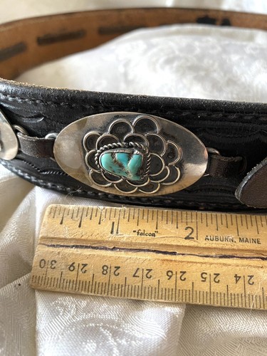 Vintage Indianer handgefertigt Leder Türkis Silber Concho Gürtel von Taos - Bild 10 von 16