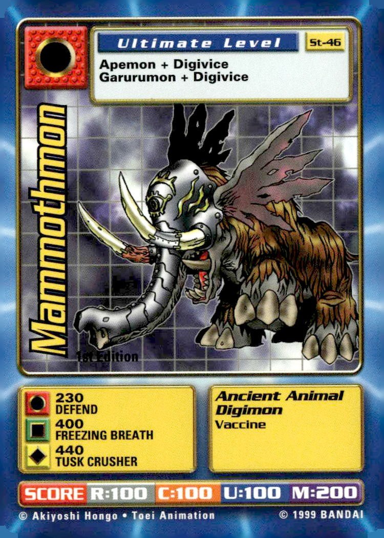 1999 Digimon Digi-Battle Starter Series 1 #ST-46 Mammothmon 1st Edition