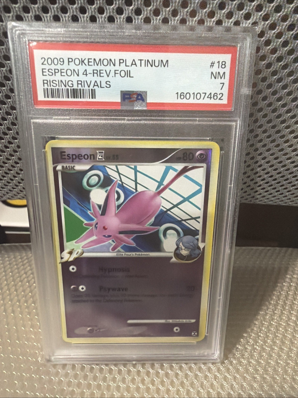2009 Pokemon Platinum Espeon 18/111 Rising Rivals Rev. Foil Psa7 New Cert Rare